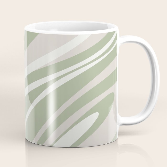 Fluid Vibes Retro Aesthetic Swirl Abstract Pattern Sage Green Cream Beige Coffee Mug